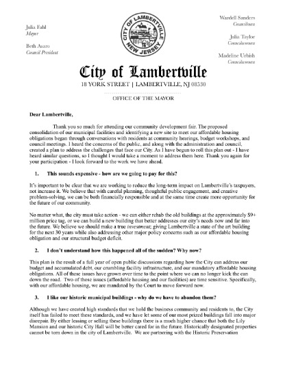 Lambertville Development Letter